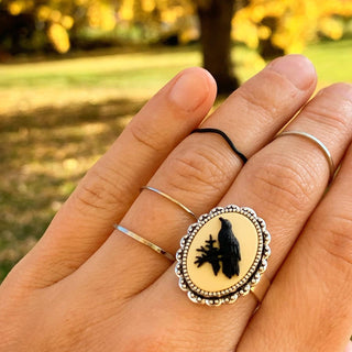 Raven Cameo Ring Gothic Ring Crow Edgar Allan Poe-Lydia's Vintage | Handmade Personalized Vintage Style Rings, Earrings, Bracelets, Brooches, Necklaces, Lockets