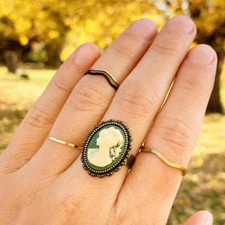 Green Cameo Ring Cameo Jewelry Lady Woman Cameo-Lydia's Vintage | Handmade Personalized Vintage Style Rings, Earrings, Bracelets, Brooches, Necklaces, Lockets