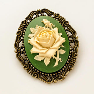 Cameo Brooch Rose Brooch Cameo Jewelry Green Rose-Lydia's Vintage | Handmade Vintage Style Jewelry, Brooches, Pins, Necklaces, Bracelets