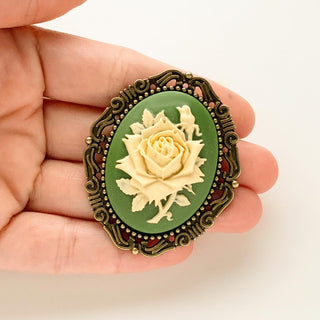 Cameo Brooch Rose Brooch Cameo Jewelry Green Rose-Lydia's Vintage | Handmade Vintage Style Jewelry, Brooches, Pins, Necklaces, Bracelets