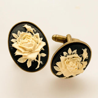 Rose Cufflinks Cameo Vintage Wedding Gift for Him-Lydia's Vintage | Handmade Personalized Cufflinks and Tie Tacks