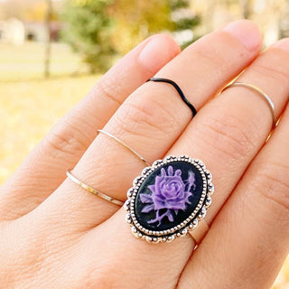 Rose Cameo Ring Purple Rose Jewelry Gift for Her-Lydia's Vintage | Handmade Personalized Vintage Style Rings, Earrings, Bracelets, Brooches, Necklaces, Lockets