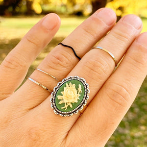 Rose Cameo Ring Cameo Jewelry Gift for Her-Lydia's Vintage | Handmade Personalized Vintage Style Rings, Earrings, Bracelets, Brooches, Necklaces, Lockets