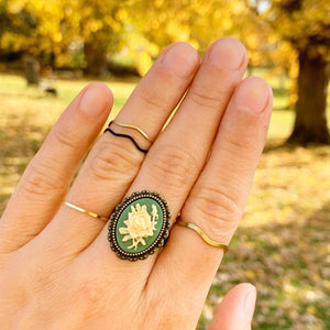 Cameo Ring Rose Cameo Jewelry Gift for Her Green Rose Ring-Lydia's Vintage | Handmade Personalized Vintage Style Rings, Earrings, Bracelets, Brooches, Necklaces, Lockets