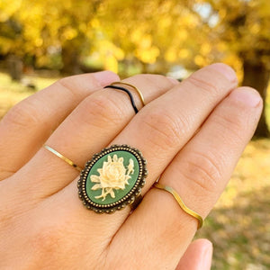 Cameo Ring Rose Cameo Jewelry Gift for Her Green Rose Ring