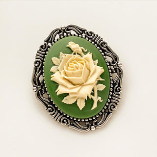 Rose Cameo Brooch Green Rose Brooch Cameo Jewelry-Lydia's Vintage | Handmade Vintage Style Jewelry, Brooches, Pins, Necklaces, Bracelets