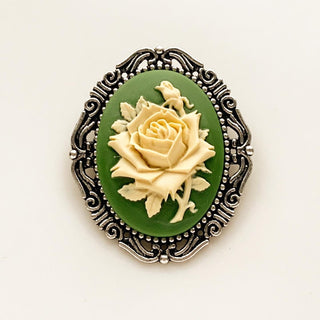 Rose Cameo Brooch Green Rose Brooch Cameo Jewelry-Lydia's Vintage | Handmade Vintage Style Jewelry, Brooches, Pins, Necklaces, Bracelets