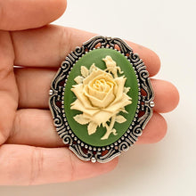 Load image into Gallery viewer, Rose Cameo Brooch Green Rose Brooch Cameo Jewelry