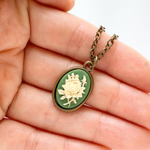 Load image into Gallery viewer, Rose Cameo Necklace Green Rose Pendant Gift for Her-Lydia&#39;s Vintage | Handmade Personalized Vintage Style Necklaces, Lockets, Earrings, Bracelets, Brooches, Rings
