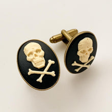 Load image into Gallery viewer, Skull Cufflinks Jolly Roger Cameo Cufflinks Gothic Wedding-Lydia&#39;s Vintage | Handmade Personalized Cufflinks and Tie Tacks