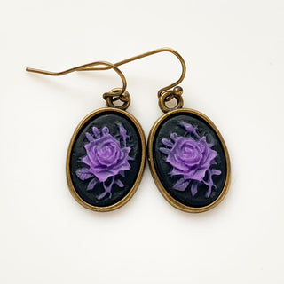 Cameo Earrings Purple Rose Earrings Cameo Jewelry Gift for Her-Lydia's Vintage | Handmade Personalized Vintage Style Earrings and Ear Cuffs