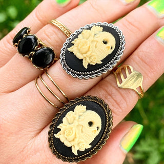 Skull Cameo Ring Pirate Ring Sugar Skull Renaissance Faire Jewelry-Lydia's Vintage | Handmade Custom Cosplay, Renaissance Fair Inspired Style Necklaces, Earrings, Bracelets, Brooches, Rings