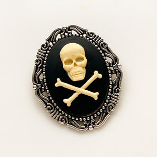 Skull Cameo Brooch Pirate Hat Pin Pirate Costume Skull and Crossbones Jolly Roger Renaissance Faire-Lydia's Vintage | Handmade Custom Cosplay, Renaissance Fair Inspired Style Necklaces, Earrings, Bracelets, Brooches, Rings