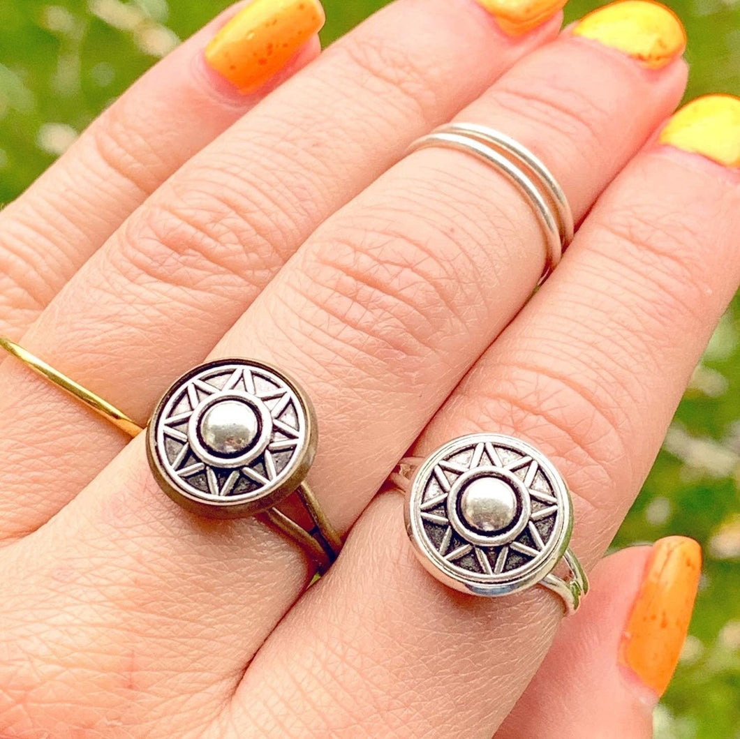 Sun Ring Silver or Bronze Sun Shield Ring-Lydia's Vintage | Handmade Personalized Vintage Style Rings, Earrings, Bracelets, Brooches, Necklaces, Lockets