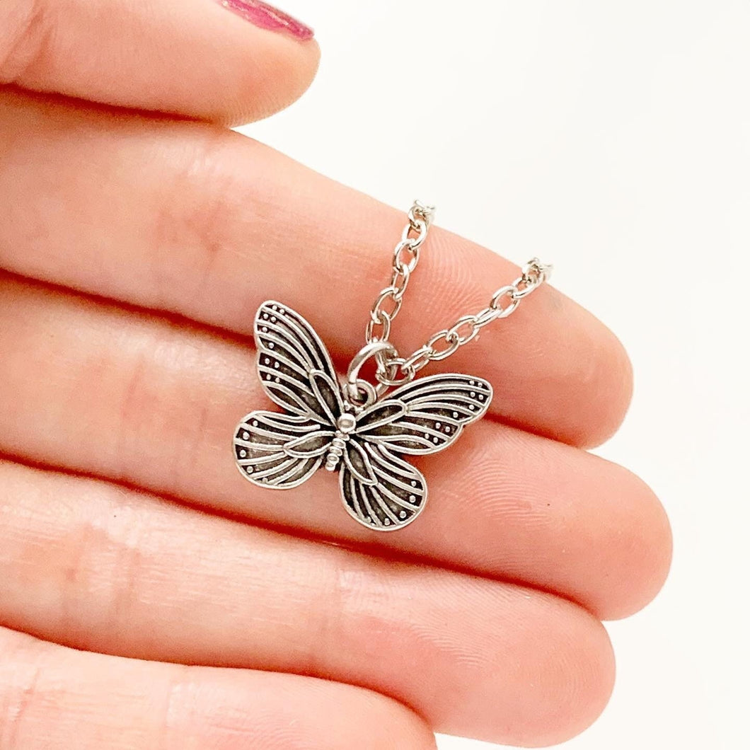 Butterfly Necklace Silver Butterfly Pendant Gift for Women-Lydia's Vintage | Handmade Personalized Vintage Style Necklaces, Lockets, Earrings, Bracelets, Brooches, Rings