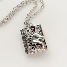 Load image into Gallery viewer, Unicorn Book Locket Necklace Birthstone Locket
