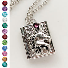 Load image into Gallery viewer, Unicorn Book Locket Necklace Birthstone Locket