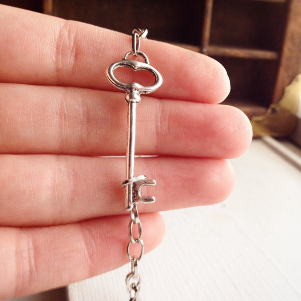 Skeleton Key Bracelet Silver Key Jewelry-Lydia's Vintage | Handmade Personalized Bookmarks, Keychains